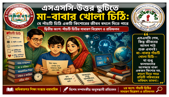 এসএসসি-উত্তর ছুটিতে মা–বাবার খোলা চিঠি: যে পাঁচটি চিঠি একটি কিশোরের জীবন বদলে দিতে পারে│দ্বিতীয় অংশ: পাঁচটি চিঠির সাধারণ বিশ্লেষণ ও প্রতিফলন
